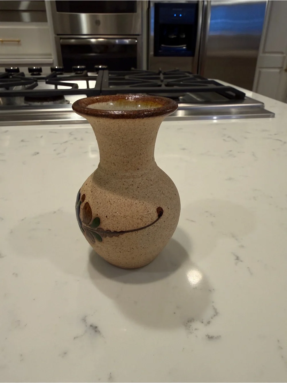 Netzi Tonala Mexican Pottery Vase Signed Quail Floral Folk Art  Vintage